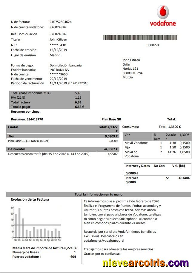 Spain Vodafone telecommunications utility bill